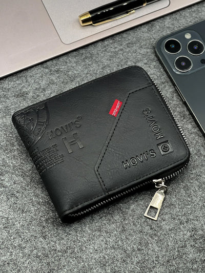 Zippered Slim Mens PU Wallet - Compact Size for Coins & Cards - Business Design - Smarsty