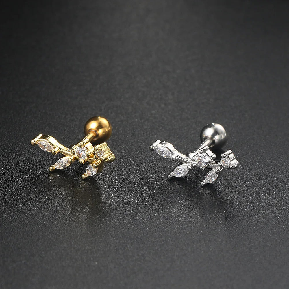 Cartilage Stud Earrings Cubic Zirconia Screw Back Lightweight - Smarsty