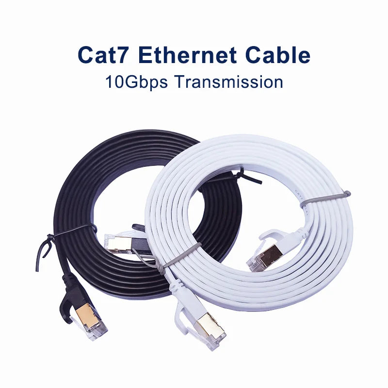 White Black Cat7 Flat Cable Ethernet Cat 7 6 20m 15m 10m 8m 5m RJ45 Network Cable Cat7 Patch Cord for Router Modem RJ 45 Lan Cab - Smarsty
