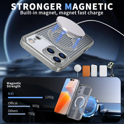 Breathable for Magsafe Stand Case for iPhone 17 Air 16 15 14 13 12 Pro Max 11 Plus 16E SE4 17Pro Magnetic Cooling Rugged Cover