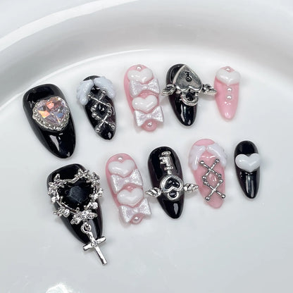 Dark Black Stiletto Press On Nails with Butterfly Design - Smarsty