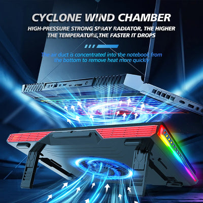 Laptop Cooling Pad RGB USB Cooler Adjustable Stand - Smarsty