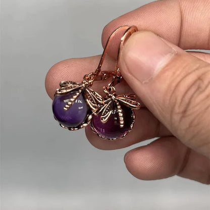 Vintage Bronze Dragonfly Drop Earrings with Moonstone Accent - Smarsty