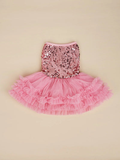 Sleeveless Dog Dress with Tulle and Sequins - Smarsty