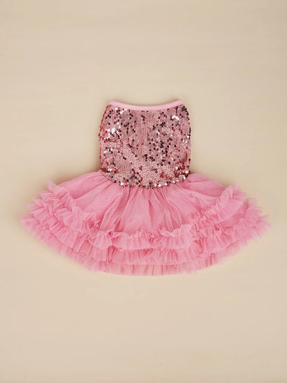 Sleeveless Dog Dress with Tulle and Sequins - Smarsty