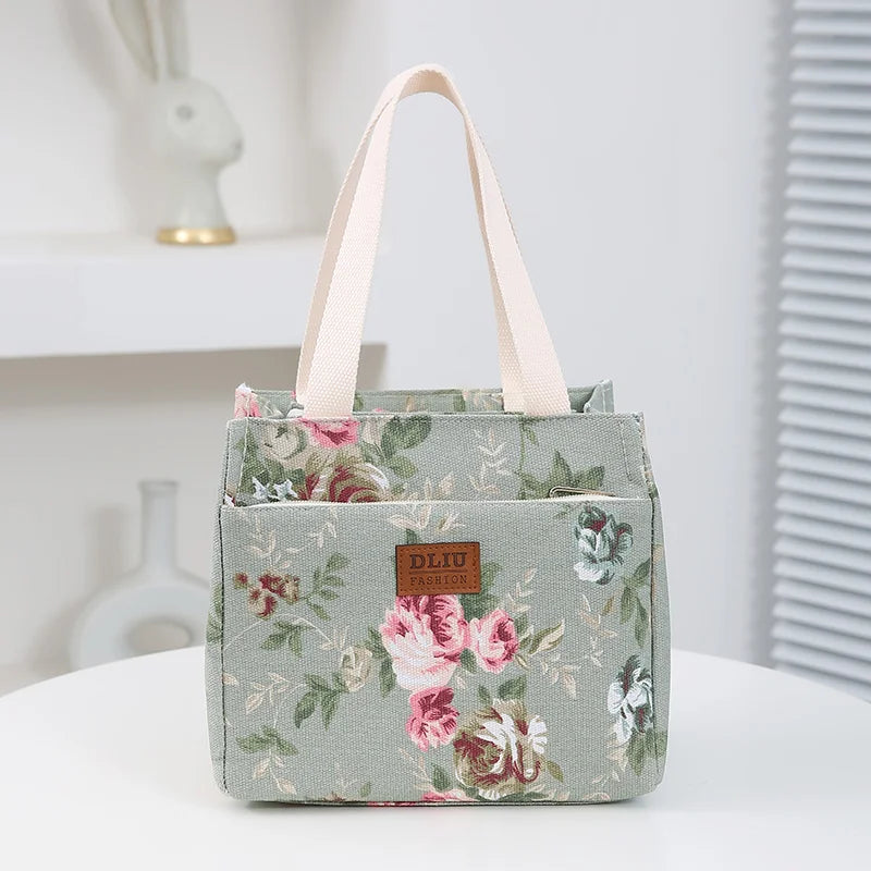 Insulated Floral Lunch Bag Large Capacity Bento Cooler - Smarsty