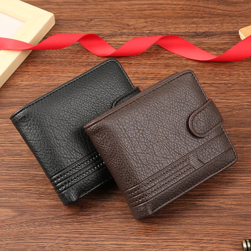 Men's Slim Bifold Wallets Leather Multiple Card Holder Purses with Driver License ID Windows Man Short Wallet with Coin Pouch - Smarsty