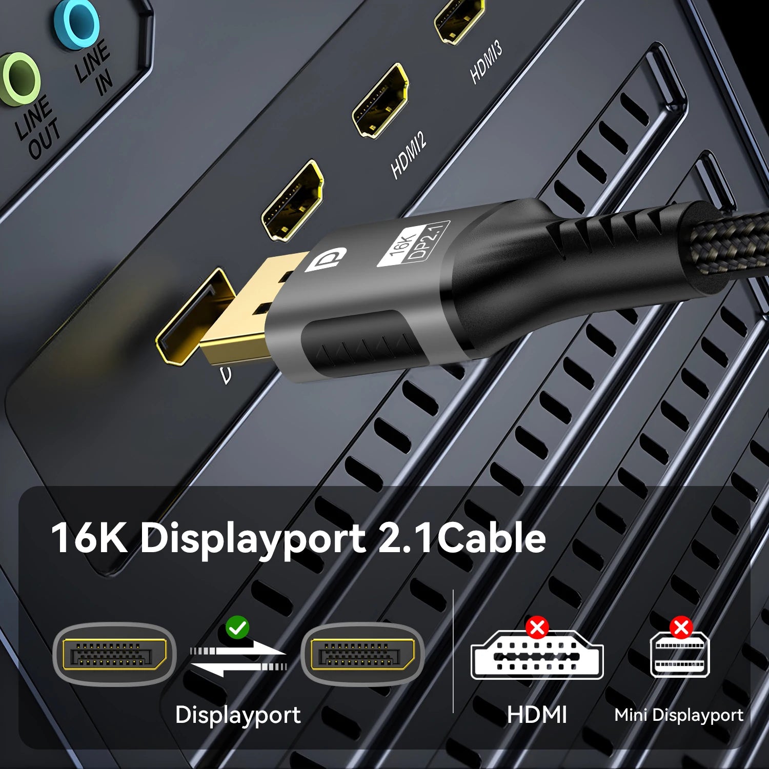 16K DisplayPort Cable 80Gbps High Speed for Gaming - Smarsty
