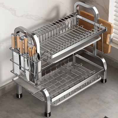 Dish Drying Rack Compact Kitchen Dish Rack Drainboard Set Large Rust-Proof Dish Drainer with Utensil Holder by Smarsty