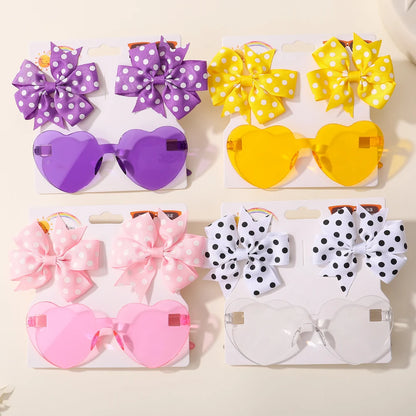 Colorful Heart Sunglasses and Dot Hairpin Set for Girls - Smarsty