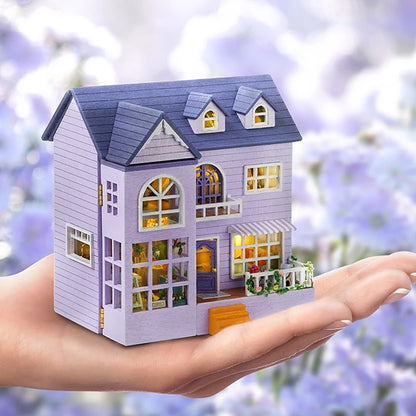 DIY Mini Wooden Doll House Assembly Building Model Pink Princess Villa Architecture Kit 3D Puzzle Dollhouse With Furniture Gifts by Smarsty