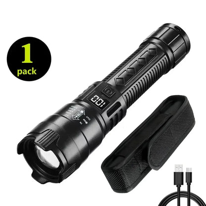 High Strong Power Led Flashlights 2000LM Tactical Torch with Display Light Rechargeable Camping Fishing Emergency Zoom Lantern