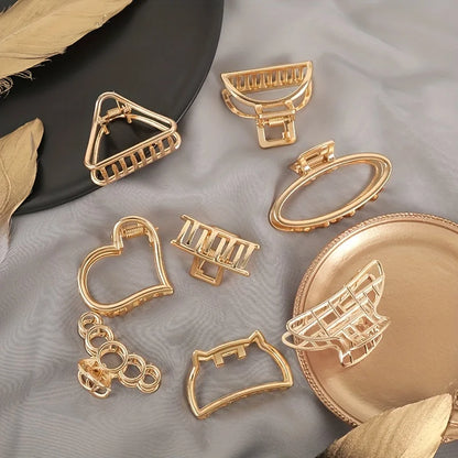 Gold Hollow Heart Mini Hair Claw Non Slip Grip Barrette - Smarsty