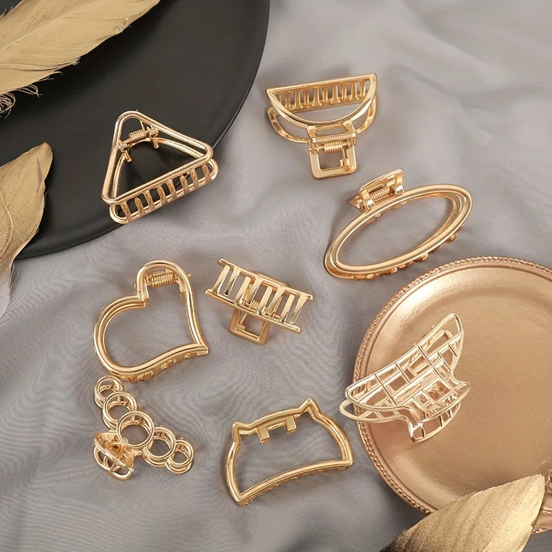 Gold Hollow Heart Mini Hair Claw Non Slip Grip Barrette - Smarsty