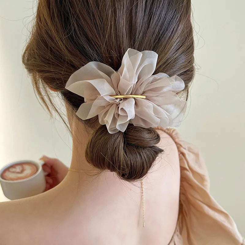 Big Spring Hair Claw Clips with Chiffon Flowers - Smarsty