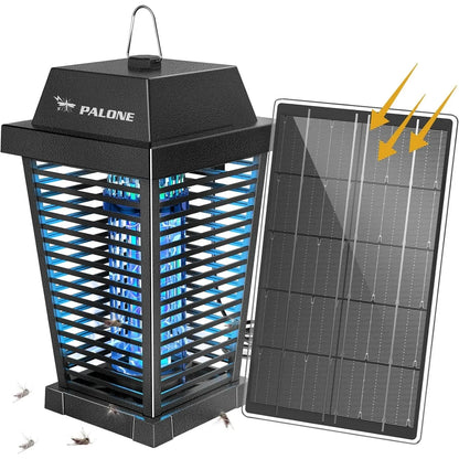Solar Bug Zapper 4500V Electric Mosquito Zapper Outdoor,USB-C and Solar Panel Dual Charging Electric Zapper Racket with UV Light
