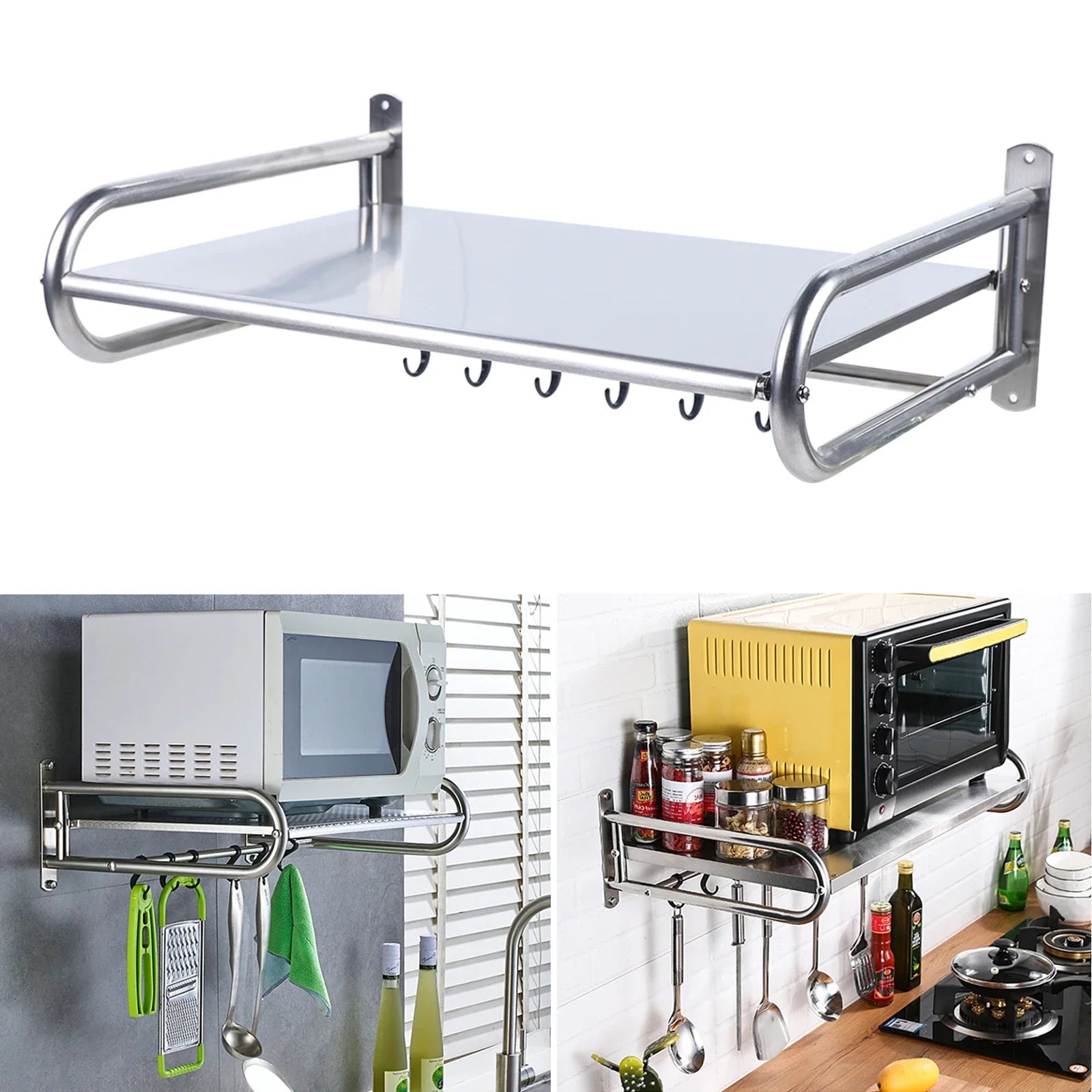 Microwave Oven Rack Stainless Steel Microwave Oven Shelf Wall-Mounted Kitchen Shelf Kitchen Shelves Counter - Smarsty