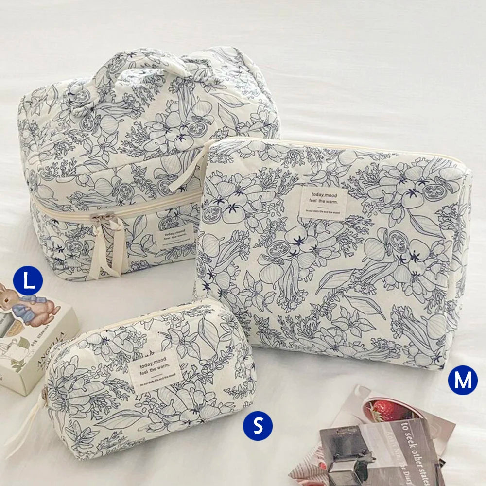 1pcs Cute Quilted Cotton Makeup Bag Women Zipper Cosmetic Organizer Cloth Handbag Box Shape Portable Toiletry Case for Girls - Smarsty