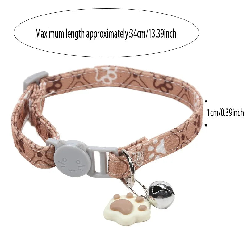 Pet Collar With Bell Cartoon Footprint Colorful Dog Puppy Kitten Collar Adjustable Safety Bell Ring Necklace Pet Accessories
