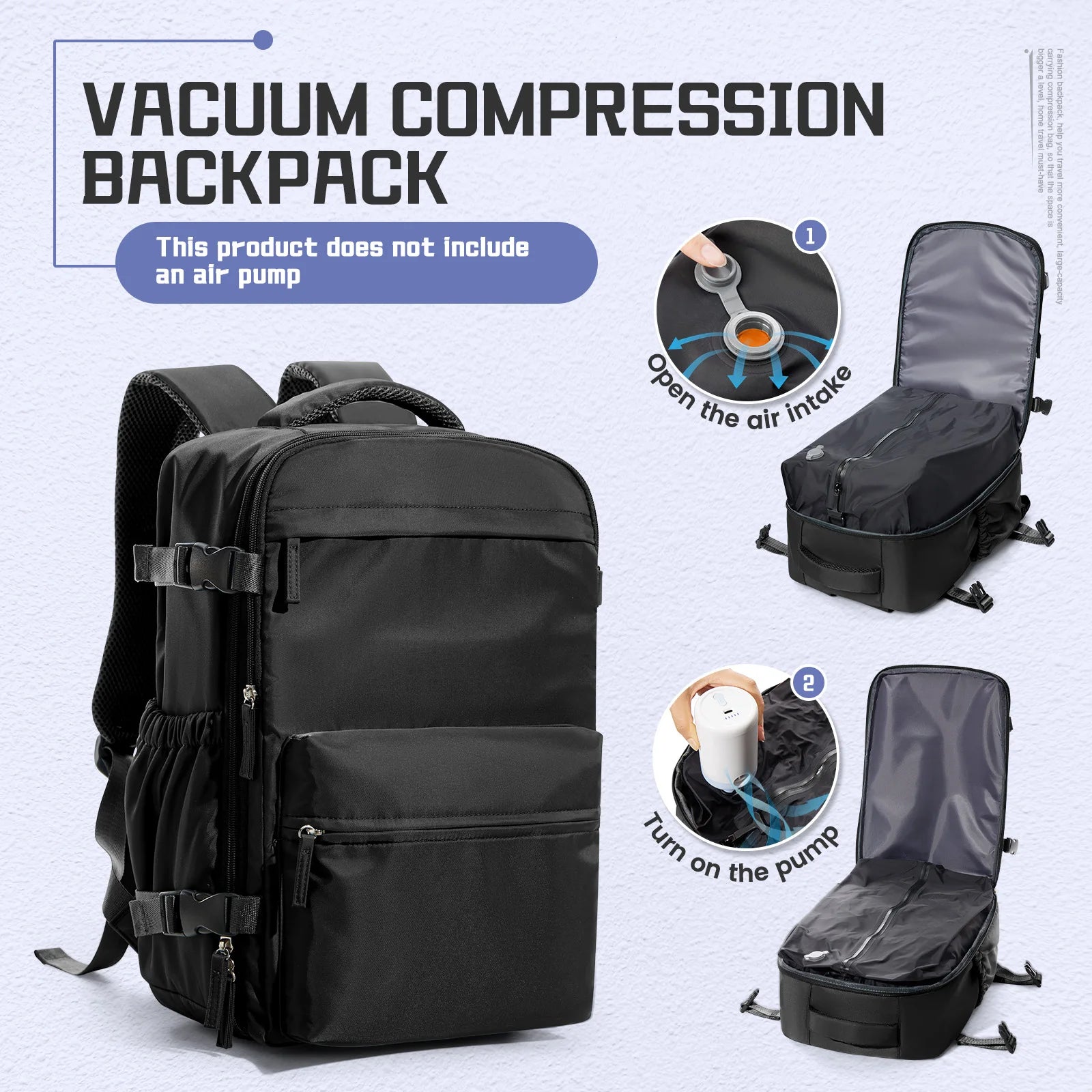 Men Vacuum Compression Backpack 15.6in Laptop Backpack Expand Hiking Vacuum Travel Backpack, Ryanair Backpack 40x20x25 Cabin Bag - Smarsty