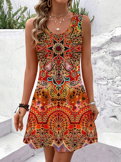 Women Summer Sleeveless Bohemian Dress Exclusive Print Vacation Dress  Birthday Dress for Women Beach Dress Dress for Women - Smarsty