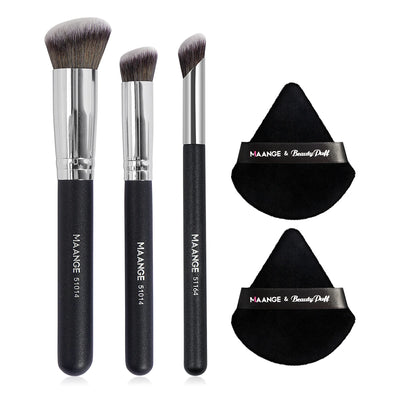 Maange 3Pcs Makeup Brushes With 2Pcs Powder Puffs Set - Smarsty