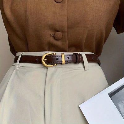Mens Vintage PU Leather Belt with Classic Buckle - Smarsty