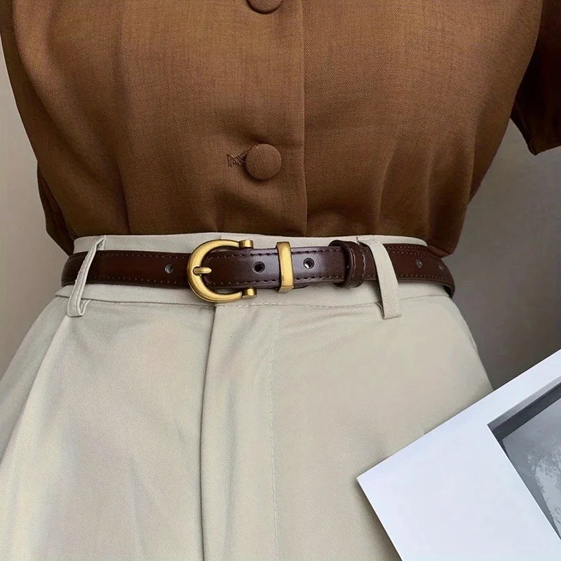 Mens Vintage PU Leather Belt with Classic Buckle - Smarsty