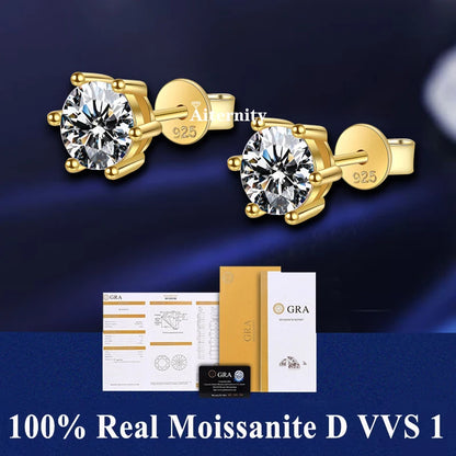 Certified Moissanite Stud Earrings 18K Plated Silver - Smarsty