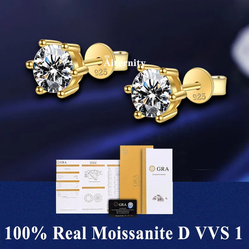 Certified Moissanite Stud Earrings 18K Plated Silver - Smarsty