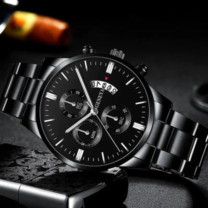 Luxury Black Stainless Steel Quartz Watch for Men - Smarsty