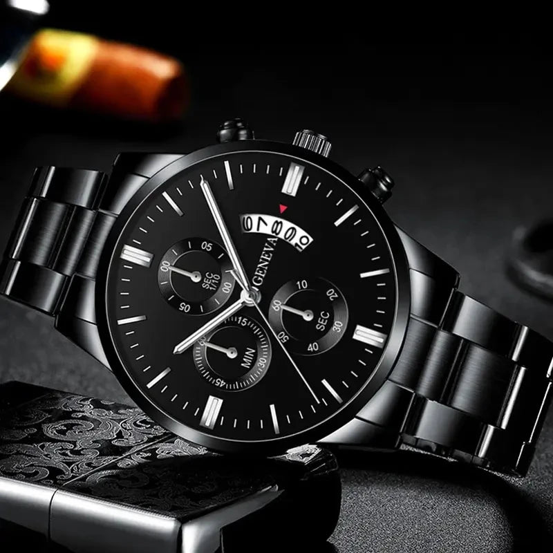 Luxury Black Stainless Steel Quartz Watch for Men - Smarsty