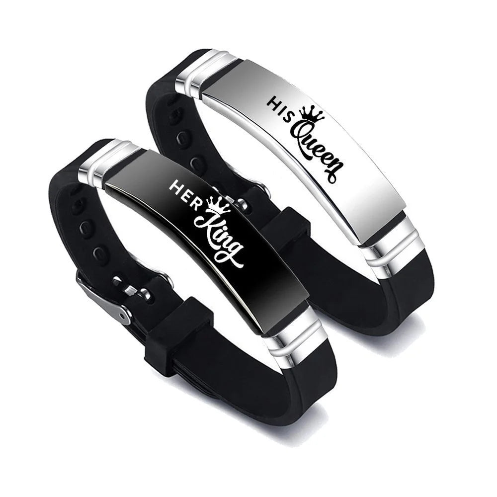 His Queen Her King Couple Bracelets Adjustable Silicone Bangle Set - Smarsty