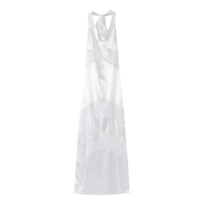 Elegant Lace Halter Dress Women Slim V-neck Backless Evening Long Dresses Woman Sleeveless Vintage Party Robe Lady Spring Summer - Smarsty