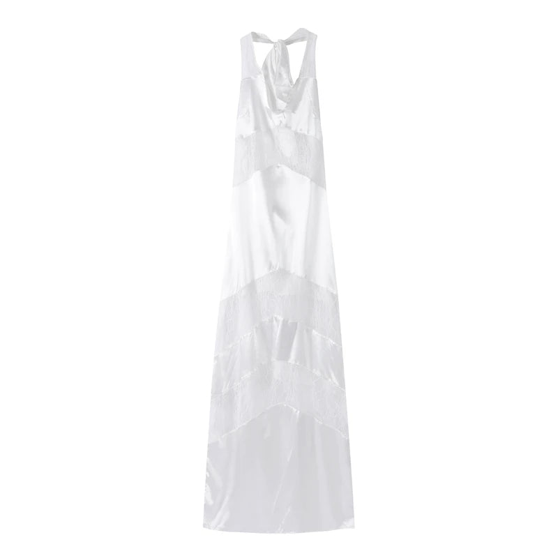 Elegant Lace Halter Dress Women Slim V-neck Backless Evening Long Dresses Woman Sleeveless Vintage Party Robe Lady Spring Summer - Smarsty