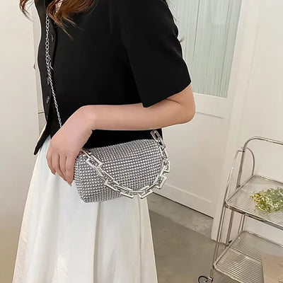 Rhinestone Bucket Bag Sparkling Crossbody Chain Bag - Smarsty