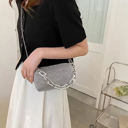 Rhinestone Bucket Bag Sparkling Crossbody Chain Bag - Smarsty
