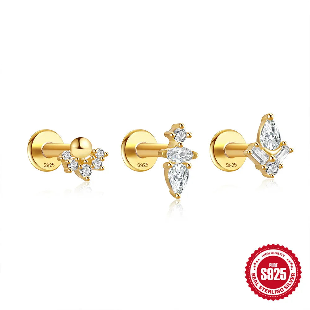 925 Sterling Silver Lotus Tassel Zircon Stud Earrings - Smarsty