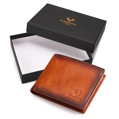 KAVIS Handmade Men's Wallet Genuine Leather RFID Card Holder with ID Window Large Capacity Male Storage Money Bag Fashion
