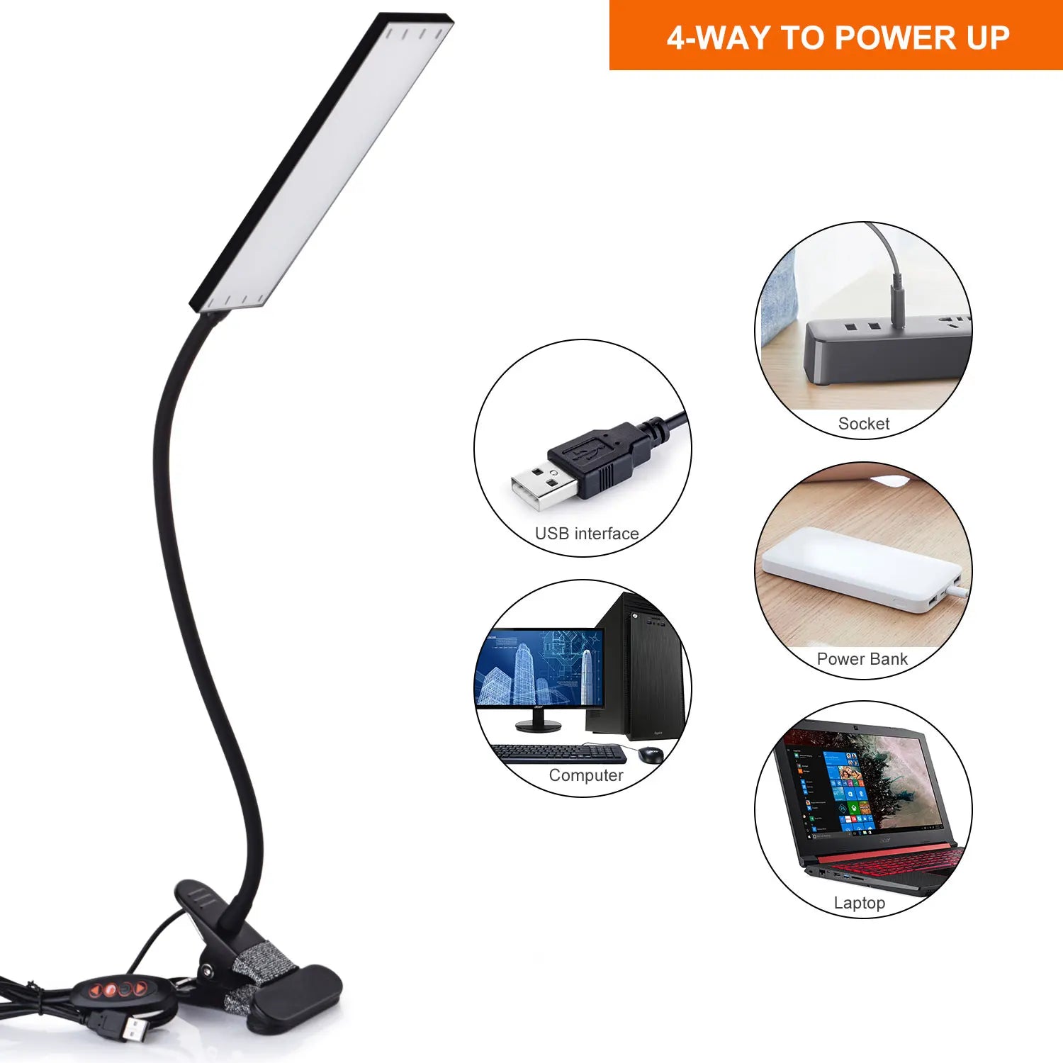 5W LED Clip on Desk Lamp with 3 Modes 11 Brightness  2M Cable Dimmer 14 Levels Clamp Table Lamp