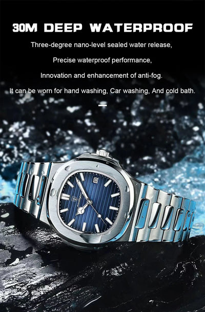 Luxury Waterproof Square Men Wristwatch with Luminous Date - Smarsty