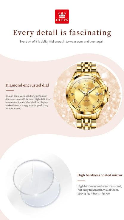 OLEVS Women's Stainless Steel Automatic Watch with Dual Calendar - Smarsty