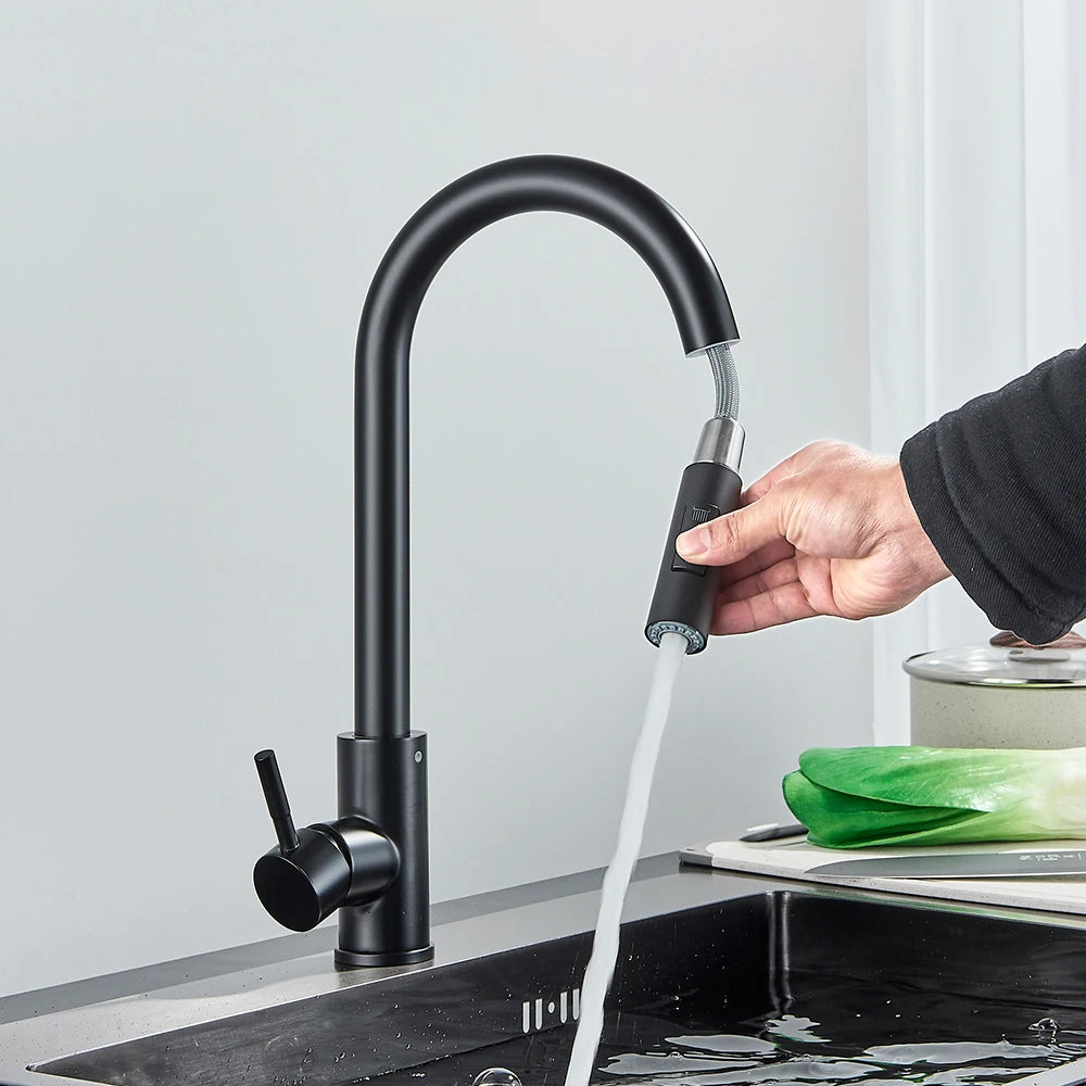 Black Kitchen Faucet with Pull Out Spray Versatile Hot and Cold Water - Smarsty