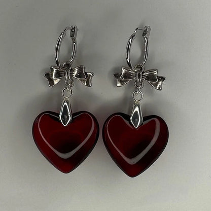 Harajuku Red Glass Heart Dangle Earrings for Stylish Women - Smarsty