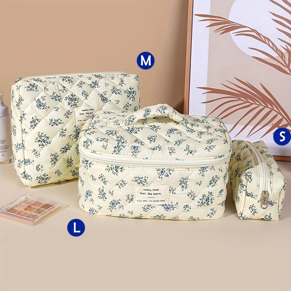 1pcs Cute Quilted Cotton Makeup Bag Women Zipper Cosmetic Organizer Cloth Handbag Box Shape Portable Toiletry Case for Girls - Smarsty