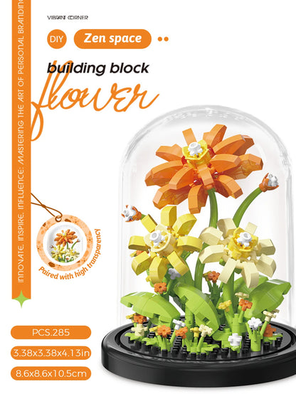 Micro particle building block bouquet handmade gift, children's puzzle toy handmade DIY sunflower desktop decoration ornament