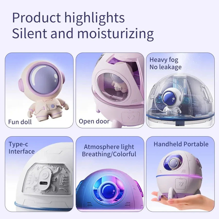 USB Rechargeable Space Capsule Air Humidifier with Colorful Light - Smarsty