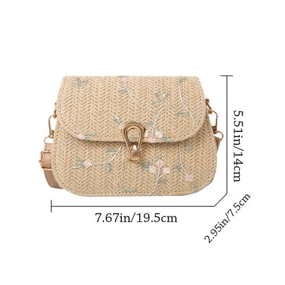 Straw Saddle Bag Crossbody Embroidered For Women Trendy - Smarsty