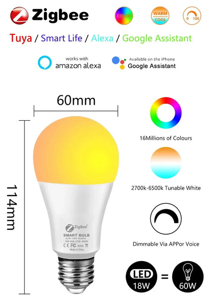 Tuya Smart E27 LED Bulb with RGB Colors and Remote Control - Smarsty