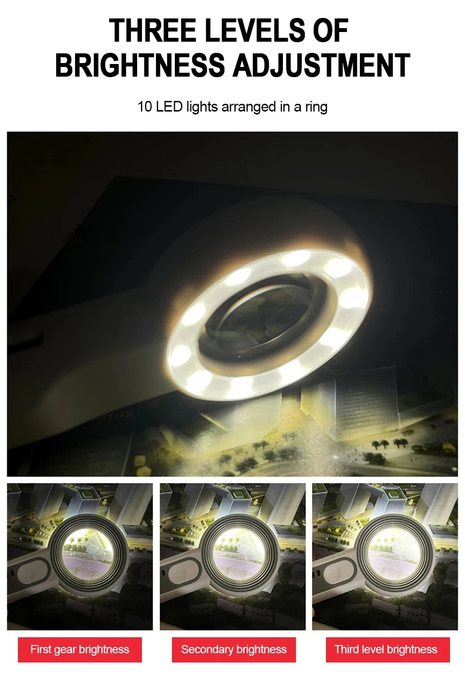Rechargeable Handheld Magnifier with LED Light for Easy Reading - Smarsty